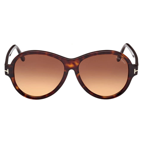 Tom Ford Sunglasses Round Full Rim, Dark Havana Frame and Gradient Brown Lens FT103352F