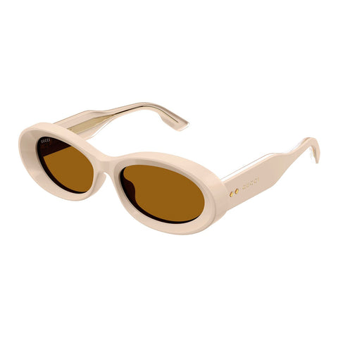 Gucci Sunglasses Oval Full Rim, Beige Frame and Rust Brown Lens GG1527S004