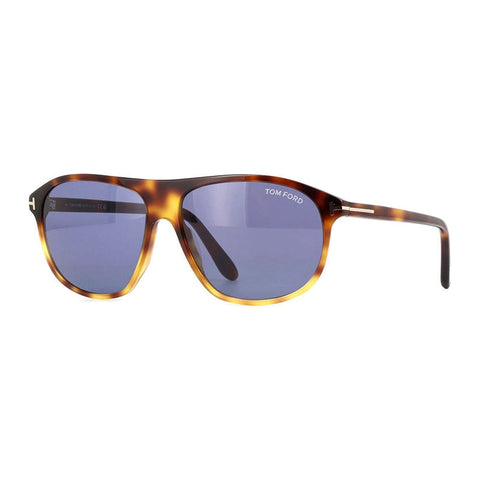 Tom Ford Sunglasses Square Full Rim, Shiny Havana Frame and Blue Lens FT102756V