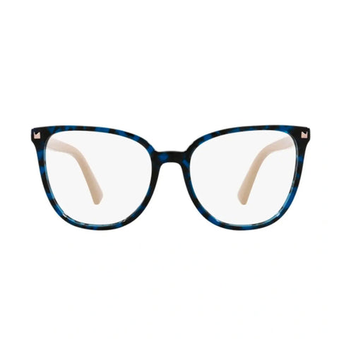 Valentino Eyeglasses Square Full Rim, Blue Havana/Gold Frame and Clear Demo Lenses Lens VA30595031