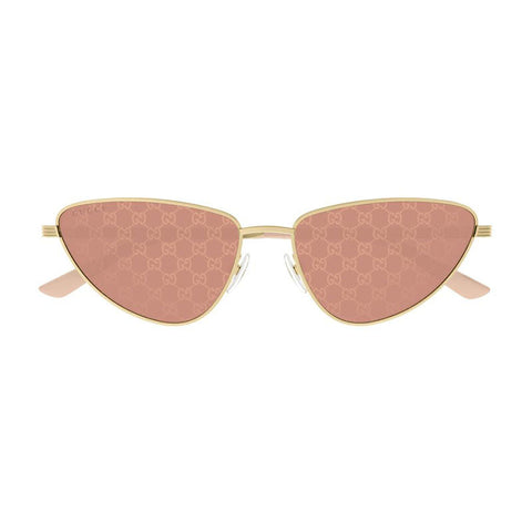 Gucci Sunglasses Cat Eye Full Rim, Gold Frame and Red with Gucci Logo Pattern Detail Lens GG1879S004