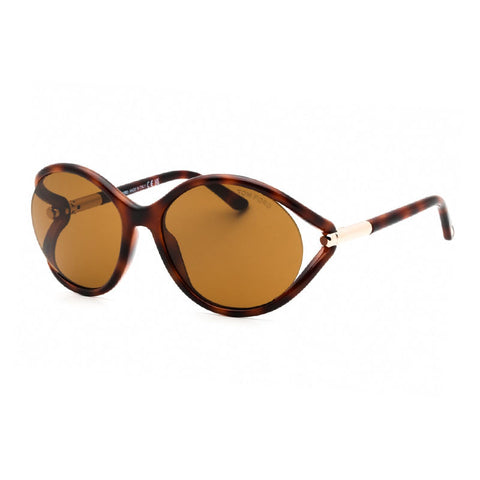 Tom Ford Sunglasses Geometric Semi Rim, Blonde Havana Frame and Brown Lens FT109053E