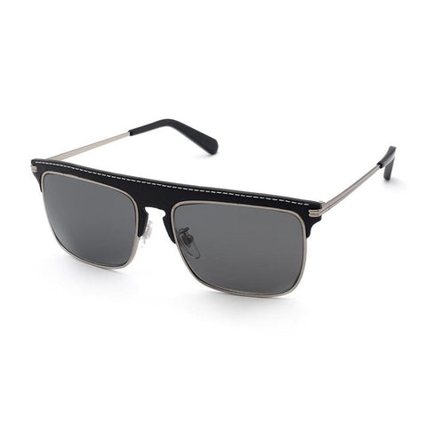 Loewe Sunglasses Square Full Rim, Silver Black Leather Frame and Smoke Lens LW40006U20A