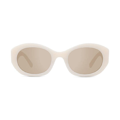 Givenchy Sunglasses Oval Full Rim, Shiny Ivory Frame and Brown with Silver Mirror Lens GV40091F25G