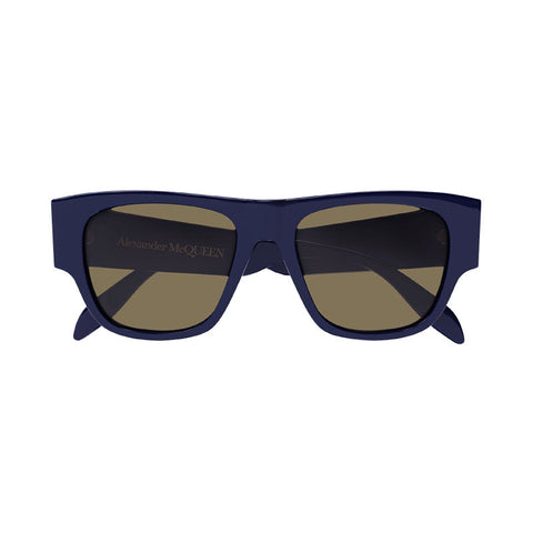 Alexander McQueen Sunglasses Square Full Rim, Blue Frame and Brown Lens AM0328S004