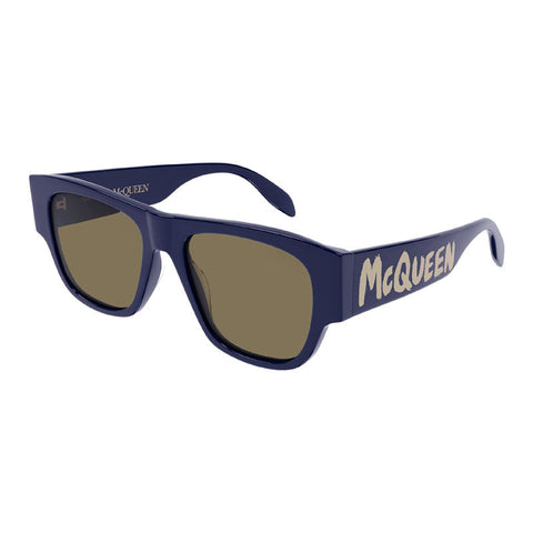 Alexander McQueen Sunglasses Square Full Rim, Blue Frame and Brown Lens AM0328S004