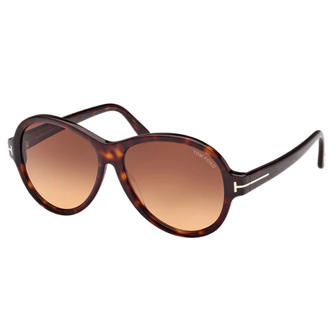 Tom Ford Sunglasses Round Full Rim, Dark Havana Frame and Gradient Brown Lens FT103352F