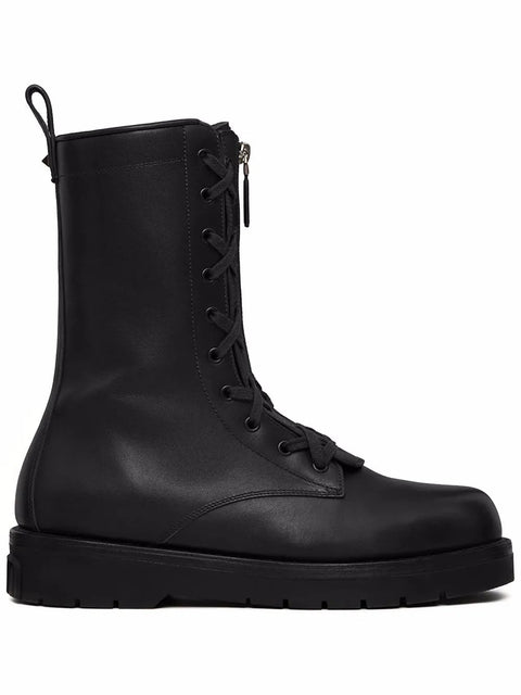 Valentino Garavani Xcombat Leather Boots in Black