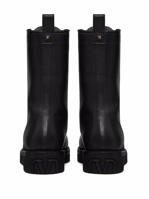 Valentino Garavani Xcombat Leather Boots in Black