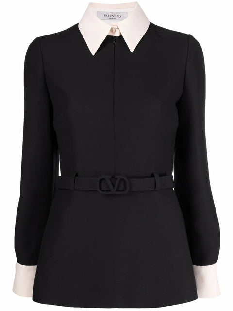 Valentino Garavani Long-Sleeve Belted-Waist Shirt