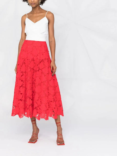 Valentino Garavani Floral-Lace Midi Skirt
