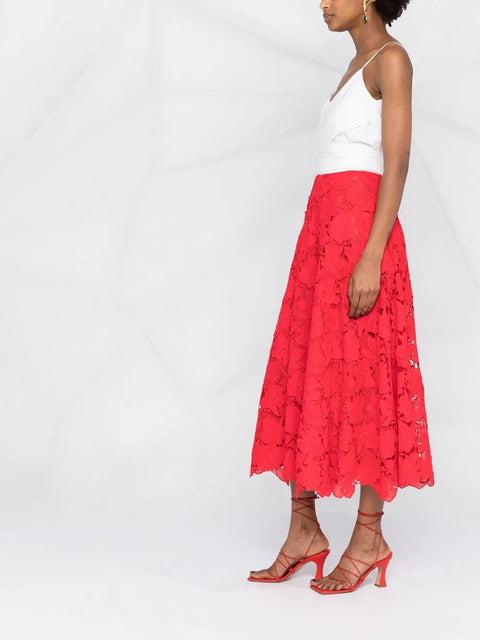 Valentino Garavani Floral-Lace Midi Skirt