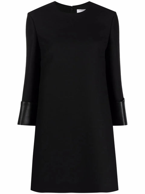 Valentino Garavani Leather-Trim Virgin Wool-Blend Dress