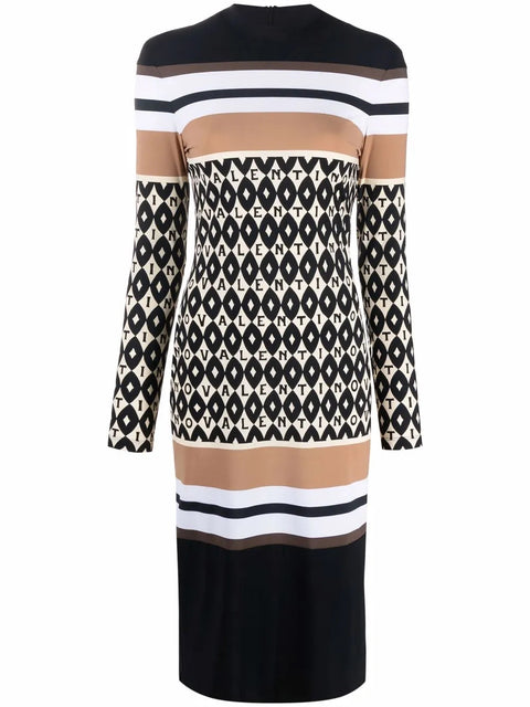 Valentino Garavani Logo-Pattern Striped Dress