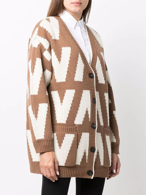 Valentino Garavani Logo-Intarsia Virgin Wool Cardigan