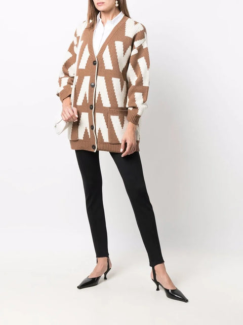 Valentino Garavani Logo-Intarsia Virgin Wool Cardigan