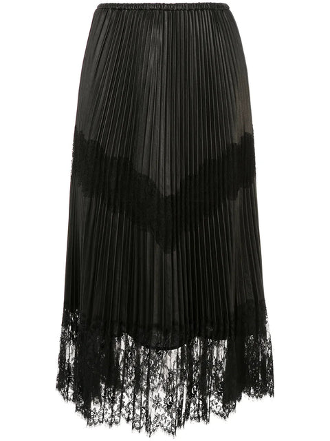 Valentino Garavani Pleated Lace Trim Midi Skirt