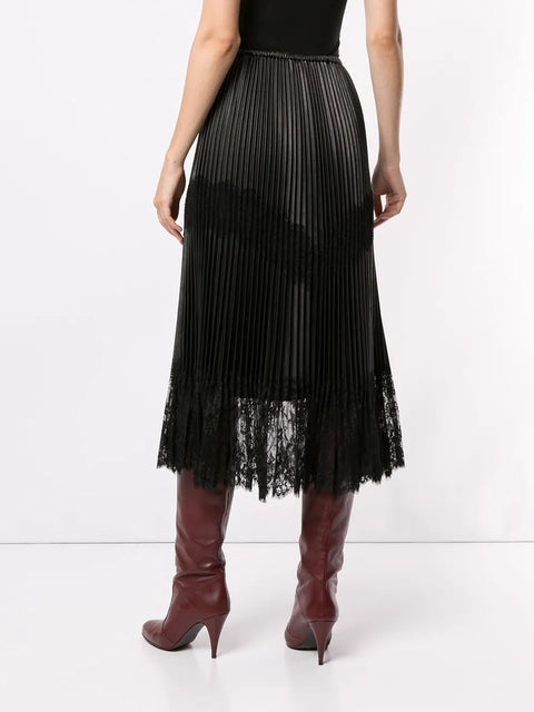 Valentino Garavani Pleated Lace Trim Midi Skirt