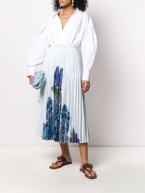 Valentino Garavani Floral Print Pleated Midi Skirt