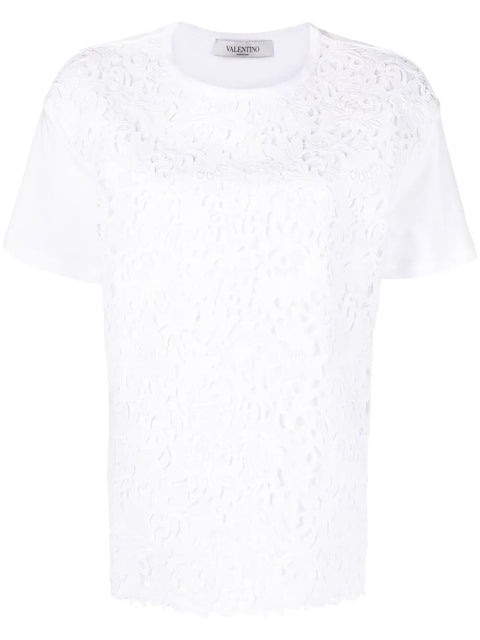 Valentino Garavani Logo Print Lace-Panel T-Shirt