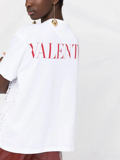 Valentino Garavani Logo Print Lace-Panel T-Shirt