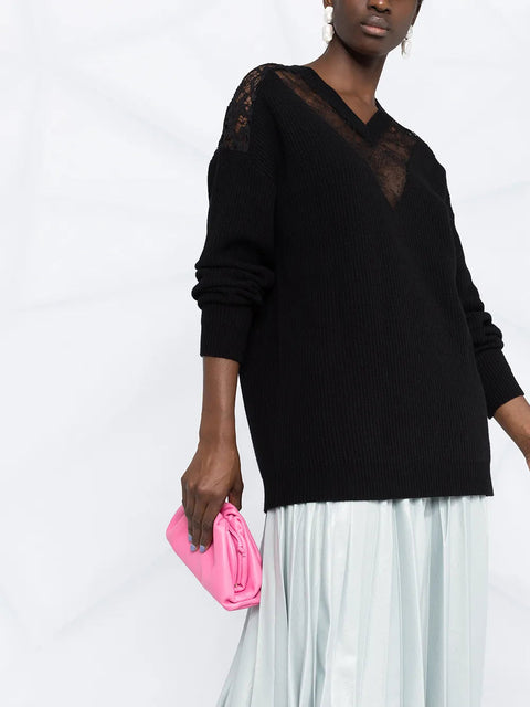 Valentino Garavani Lace-Embellished V-Neck Jumper