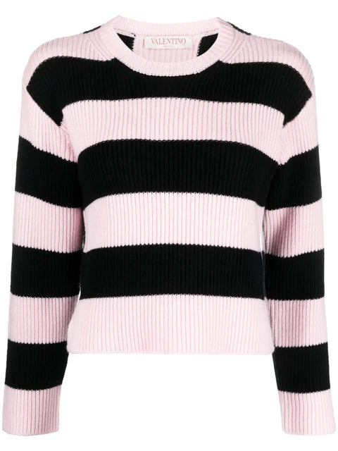 Valentino Garavani Striped Virgin Wool Jumper in BLACK