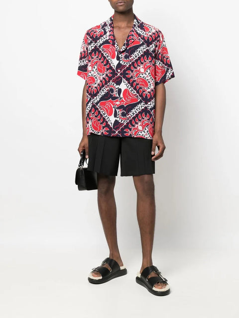 Valentino Garavani Bandana-Print Short-Sleeve Silk Shirt