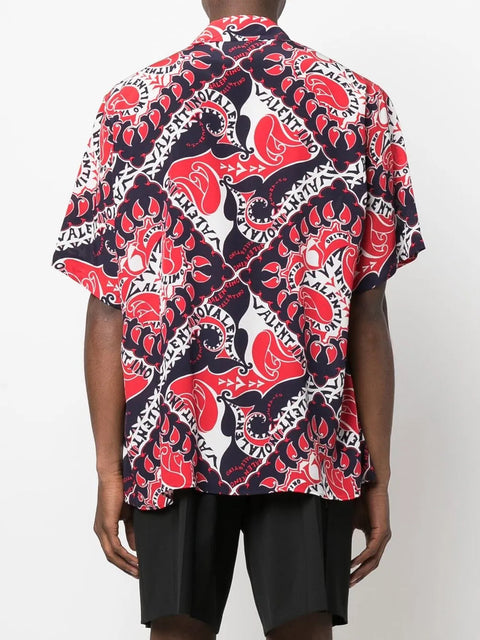 Valentino Garavani Bandana-Print Short-Sleeve Silk Shirt