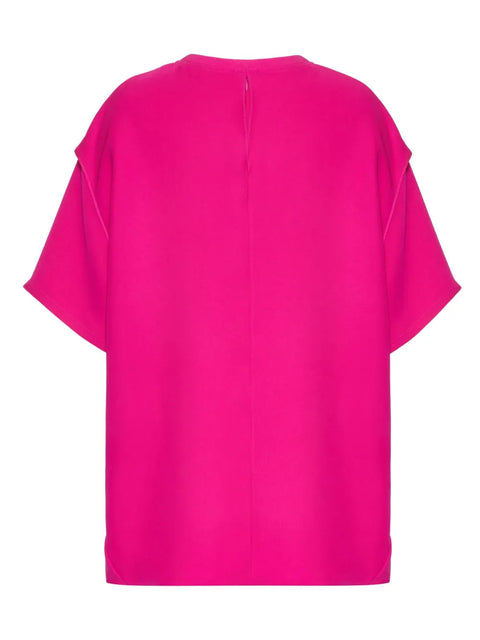 Valentino Garavani Drape-Detail Asymmetric T-Shirt in PINK