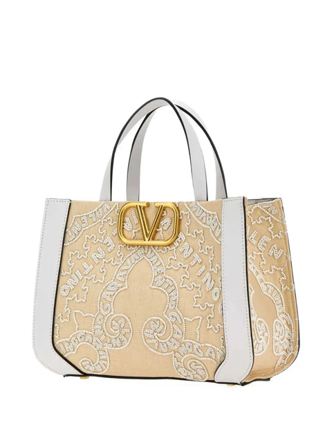 Valentino Garavani Small Vlogo Signature Beaded Tote Bag