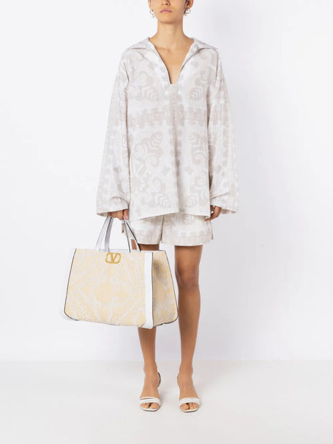 Valentino Garavani Vlogo Embroidered Raffia Tote Bag