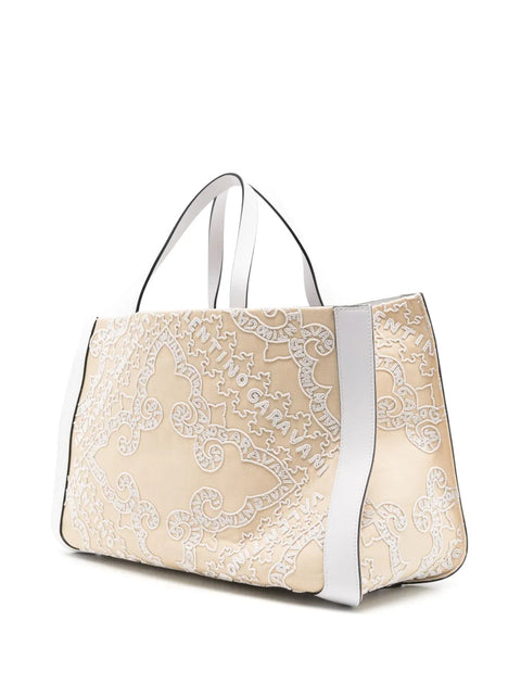 Valentino Garavani Vlogo Embroidered Raffia Tote Bag