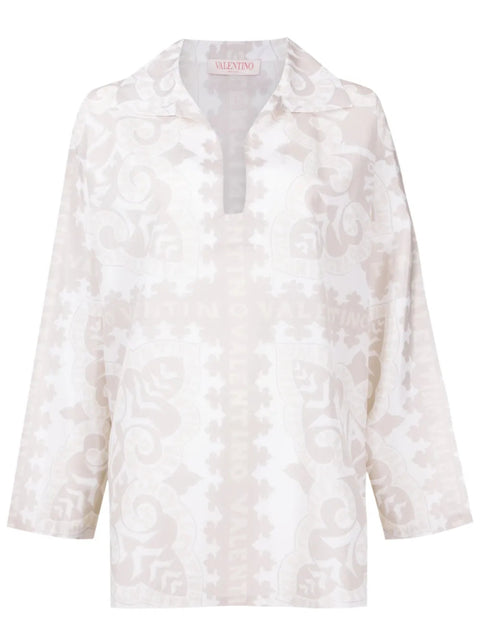 Valentino Garavani Geometric-Print Silk-Cotton Shirt