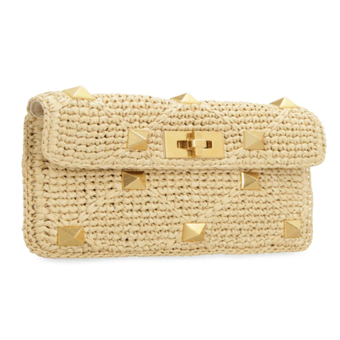 Valentino Garavani Rockstud Crochet-Knit Clutch Bag