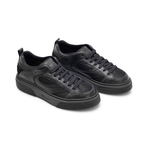 Ferragamo Low-Top Lace-Up Sneakers in BLACK