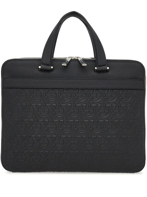 Ferragamo Monogram-Embossed Leather Briefcase