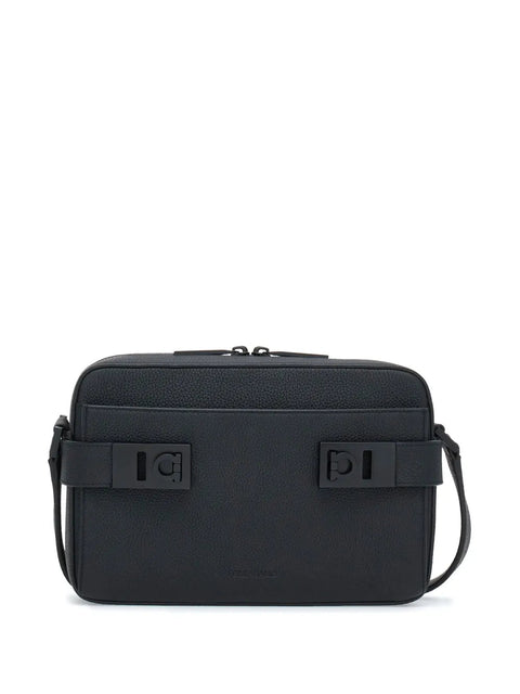 Ferragamo Gancini Buckle Embellished Leather Shoulder Bag