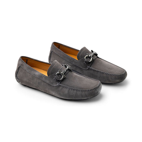 Ferragamo Gancini-Detail Suede Loafers in BROWN