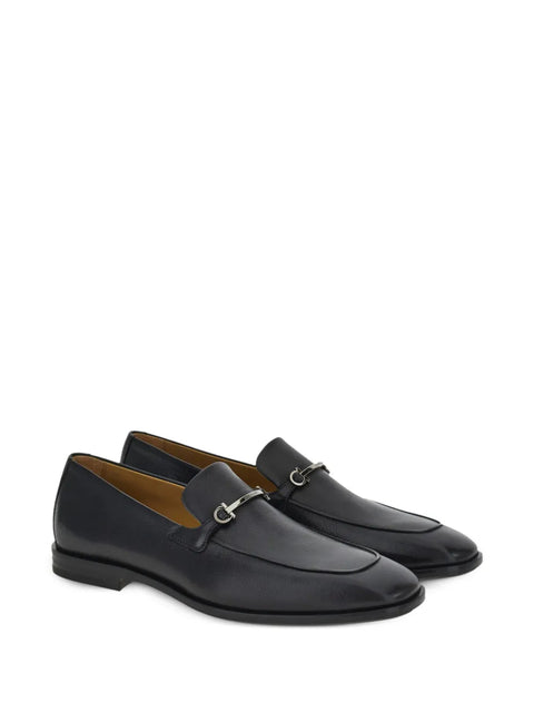 Ferragamo Gancini-Plaque Leather Loafers in Black