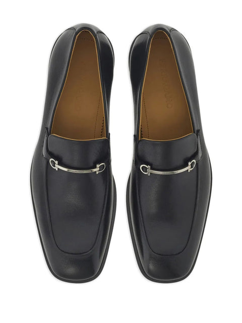 Ferragamo Gancini-Plaque Leather Loafers in Black