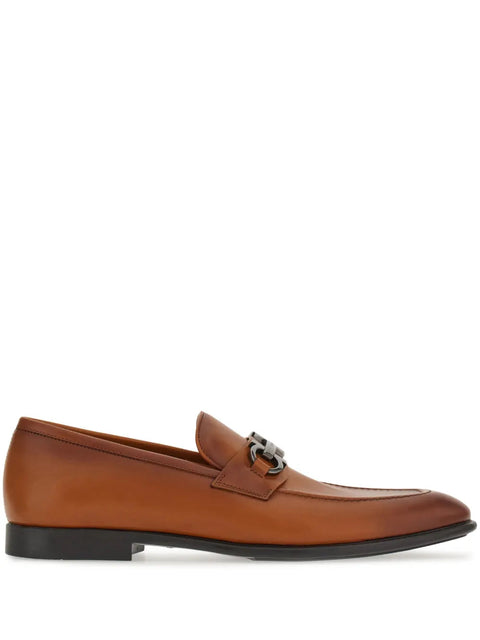 Ferragamo Gancini-Plaque Leather Loafers in Brown