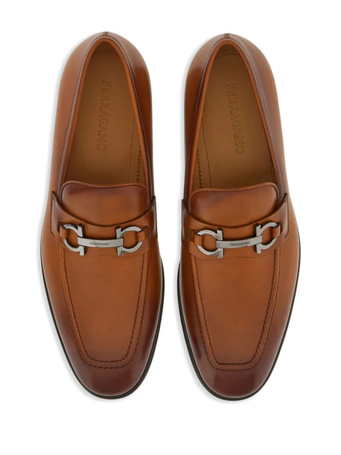 Ferragamo Gancini-Plaque Leather Loafers in Brown