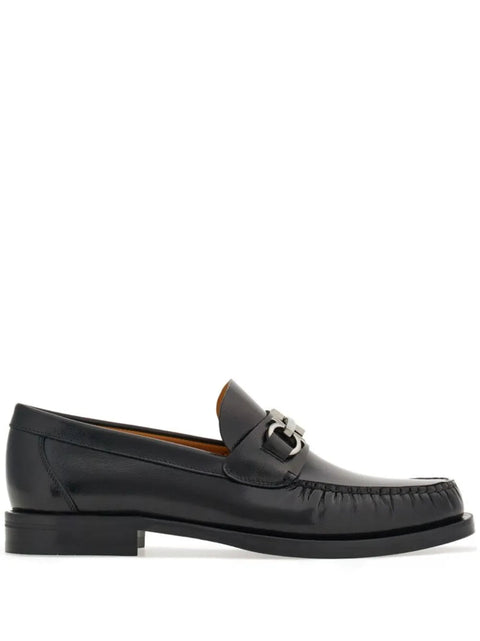 Ferragamo Gancini Leather Loafers in Black