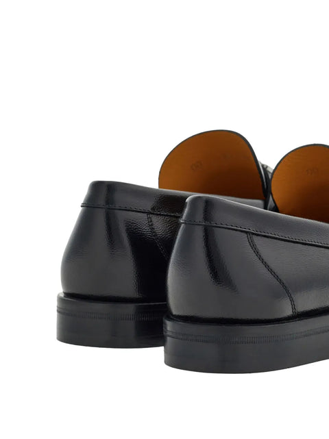 Ferragamo Gancini Leather Loafers in Black