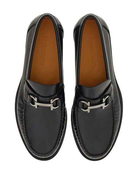 Ferragamo Gancini Leather Loafers in Black