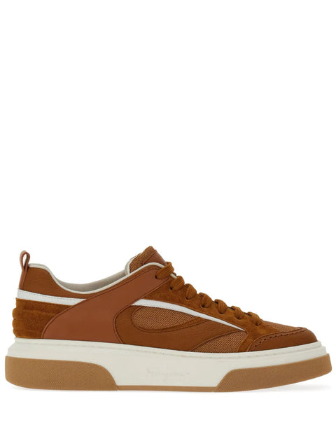 Ferragamo Quilted Panelled-Design Sneakers in Brown