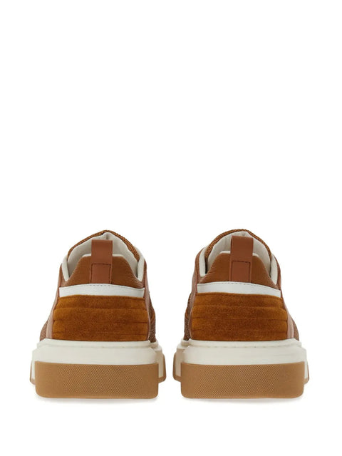 Ferragamo Quilted Panelled-Design Sneakers in Brown