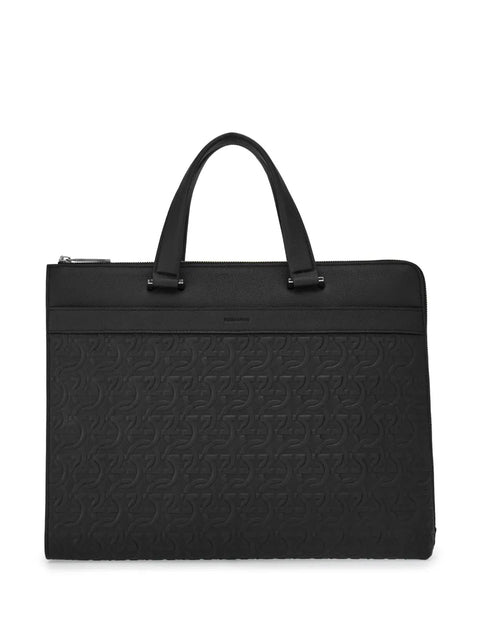 Ferragamo Gancini Embossed-Leather Briefcase