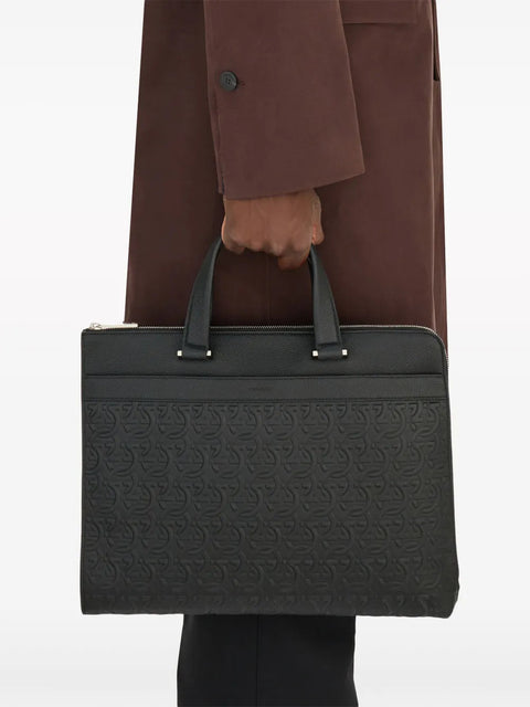 Ferragamo Gancini Embossed-Leather Briefcase